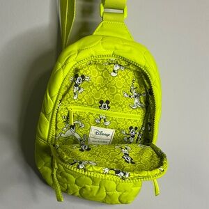 Disney Neon Yellow Quilted Backpack with Mickey Print